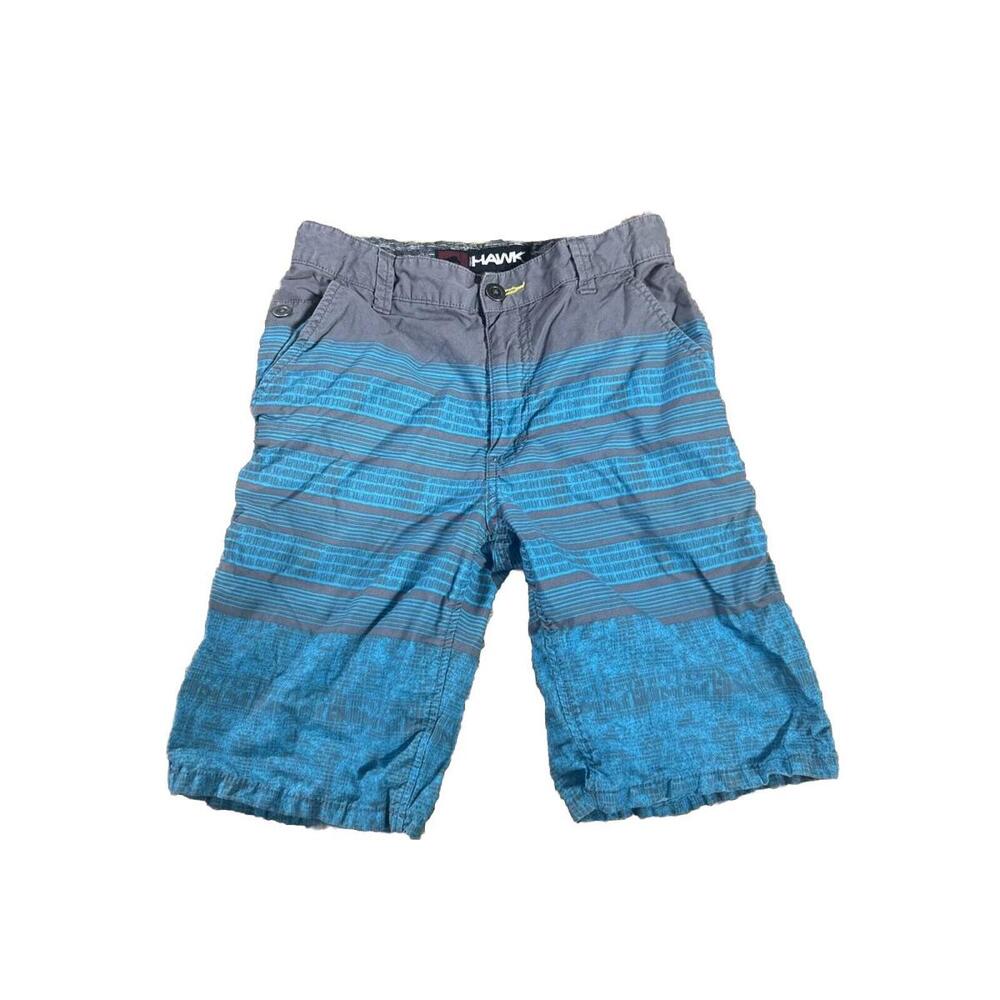 Tony Hawk‎ Boys Board Shorts Size 14 Blue Gray Striped Surf Skate Swimwear